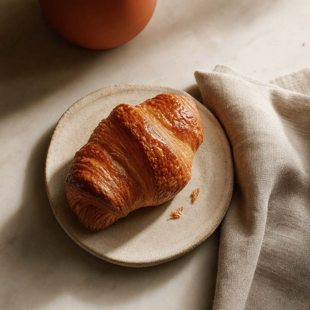 Butter croissant on a ceramic plate