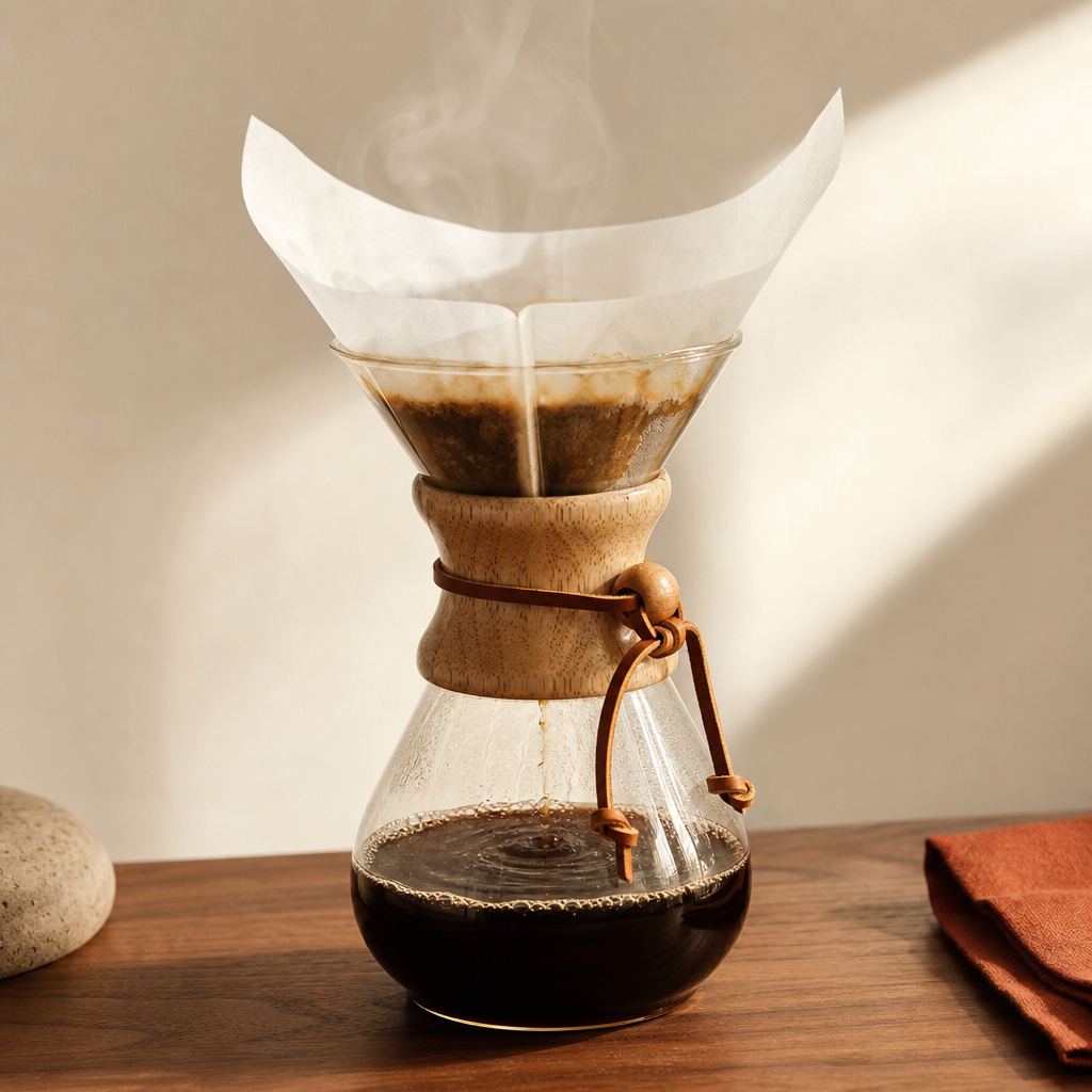 Chemex coffee brewer mid-brew